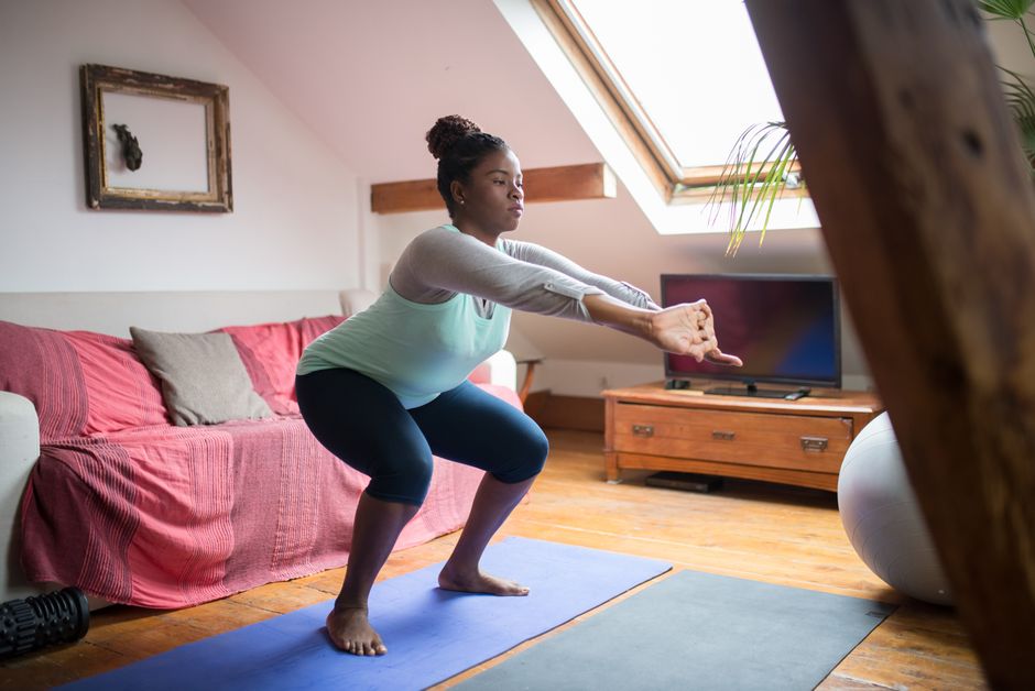 Bodyweight squats build strong legs anywhere