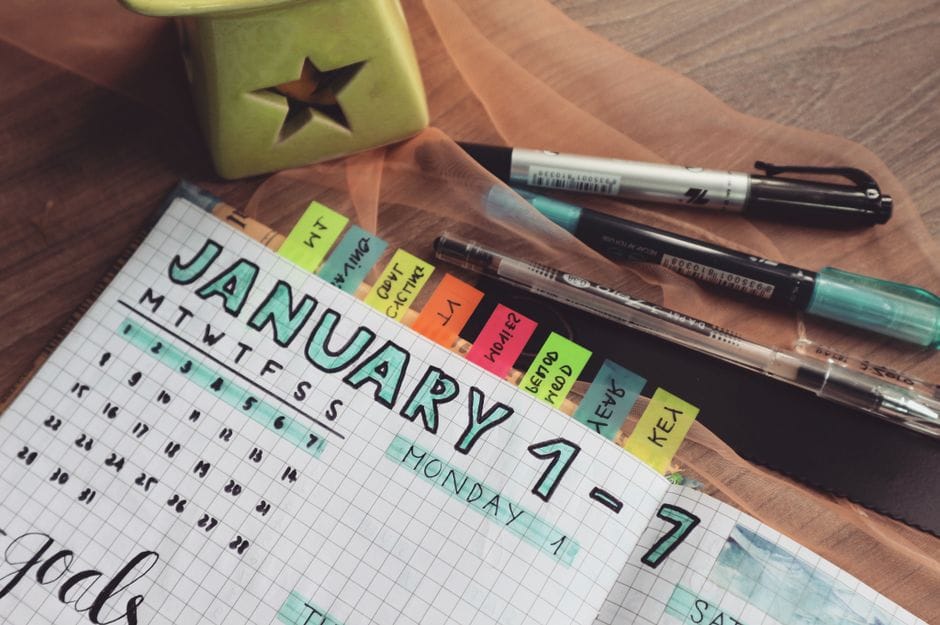 Weekly workout split written on a calendar