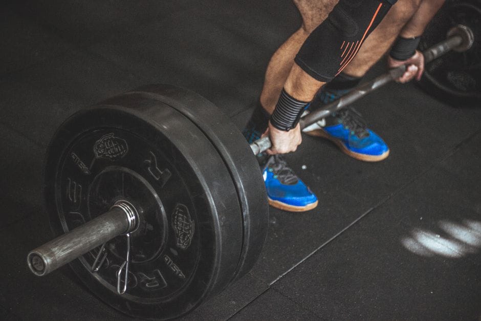 Barbell loaded on the floor, ready for a deadlift
