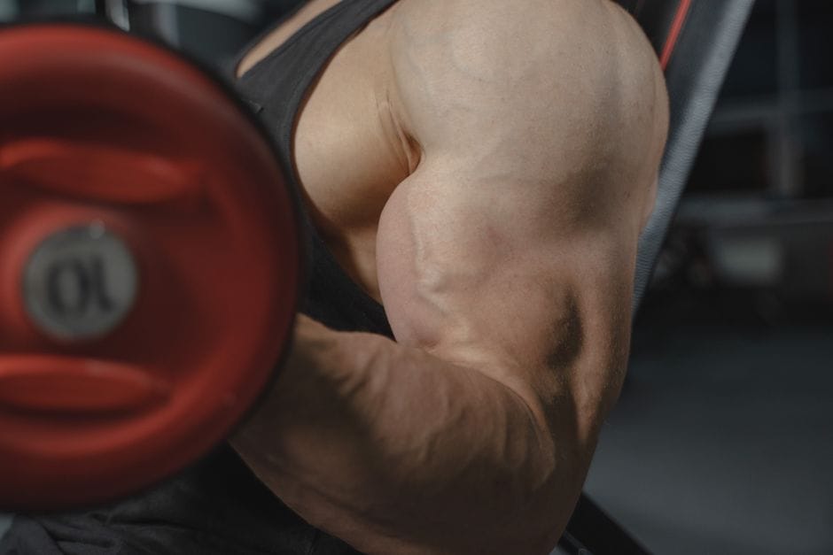 Close-up of proper bicep curl form with a dumbbell